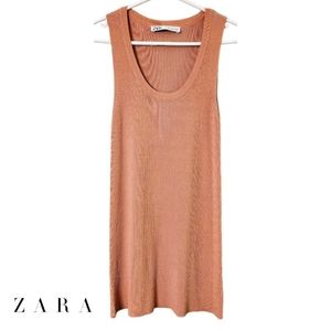 Zara Ribbed Tunic Tank Top - Size Small - Coral Pink Orange - Spring / Summer